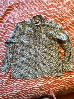 liberty Women's Button-Down Shirt in Green and Brown Animal Print